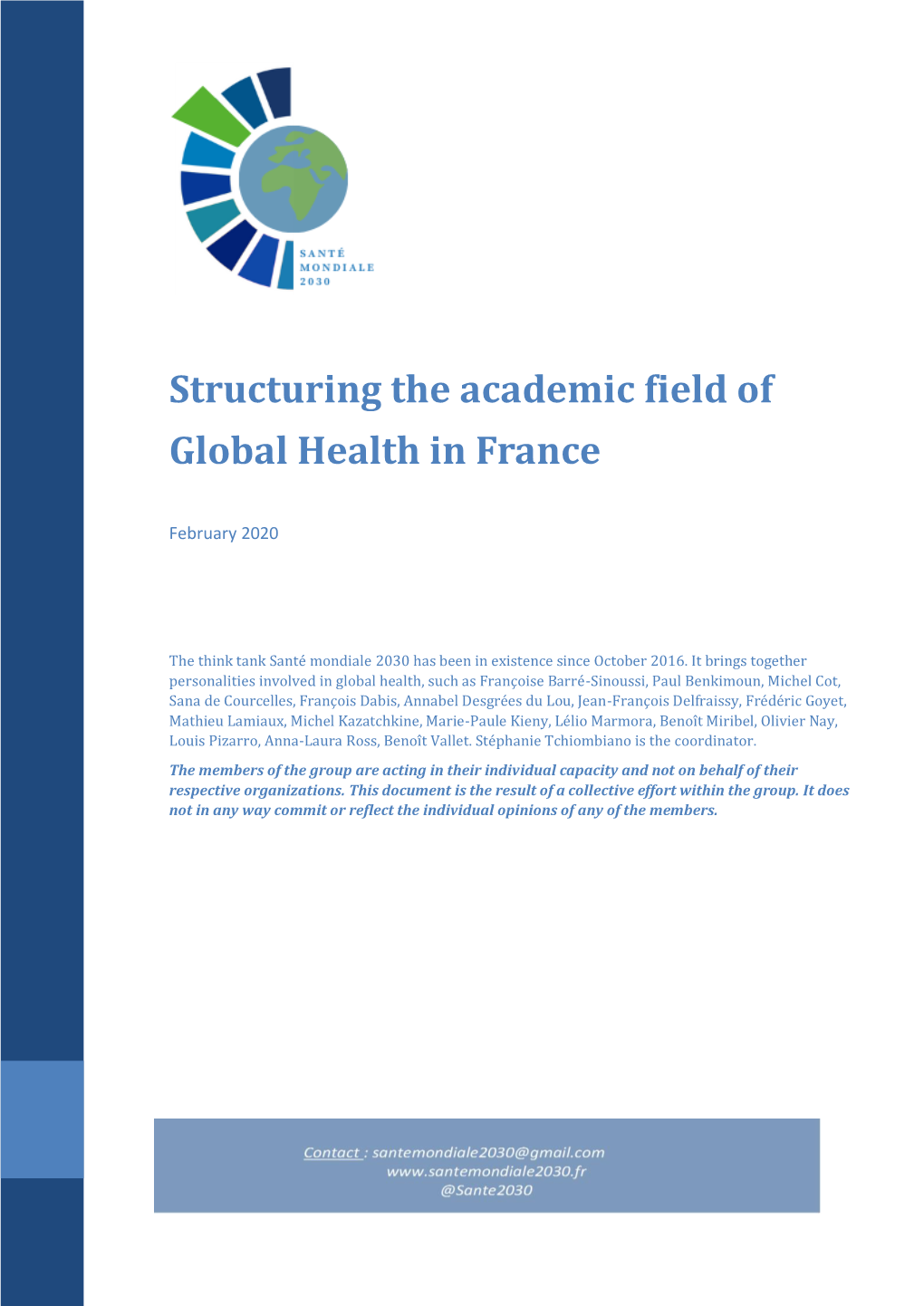 Structuring the Academic Field of Global Health in France