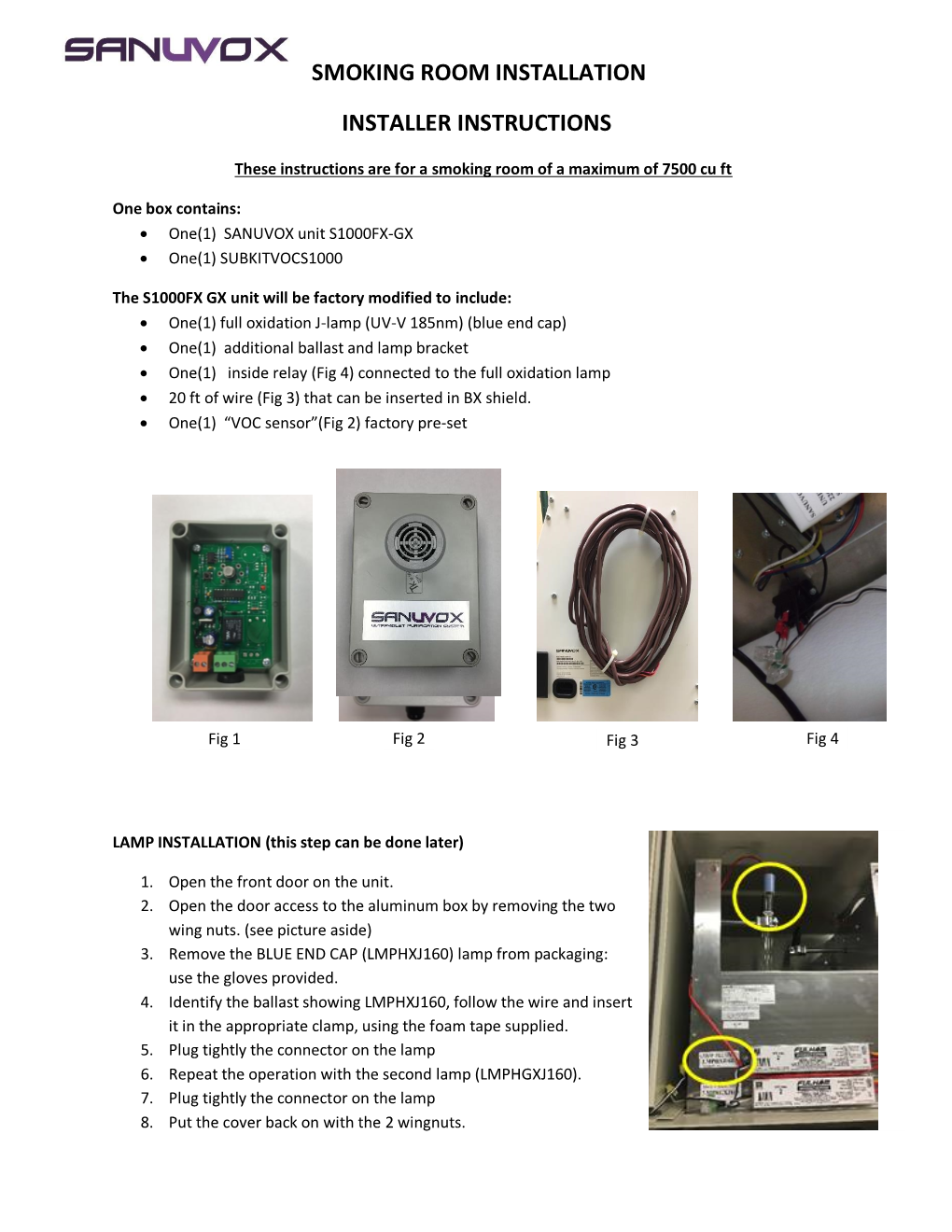 Smoking Room Installation Installer Instructions