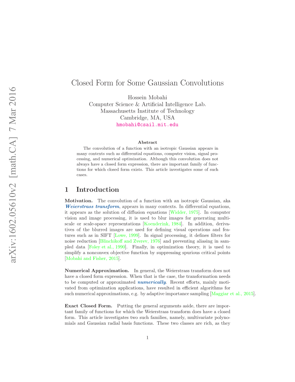 Closed Form for Some Gaussian Convolutions
