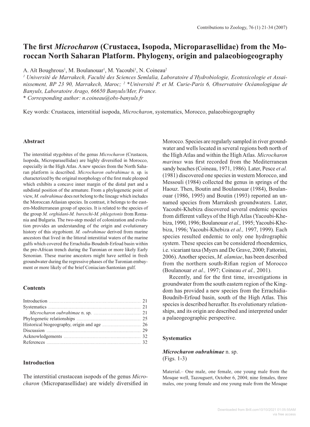 Roccan North Saharan Platform. Phylogeny, Origin and Palaeobiogeography