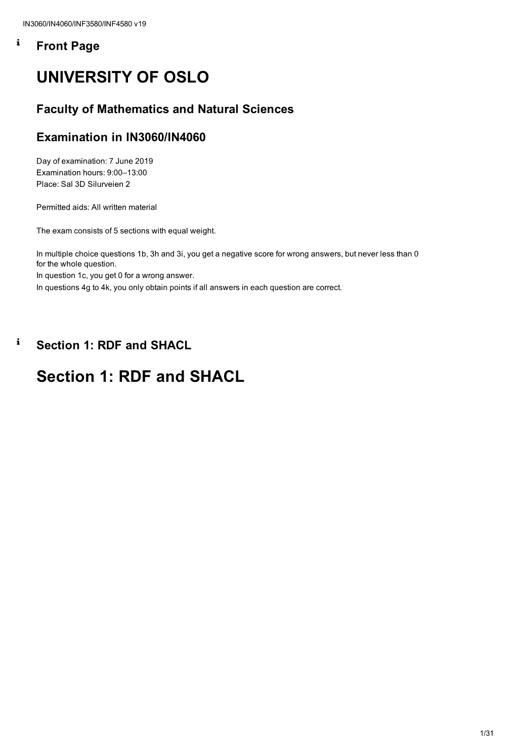 UNIVERSITY of OSLO Section 1: RDF and SHACL