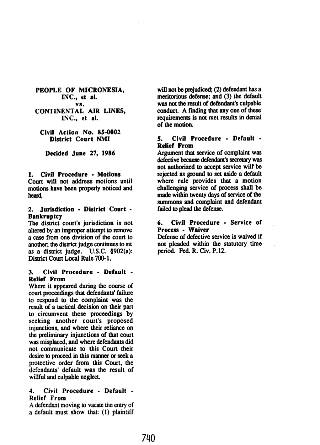 2-CR-0740 (Micronesia Inc. V. Continental Inc.)