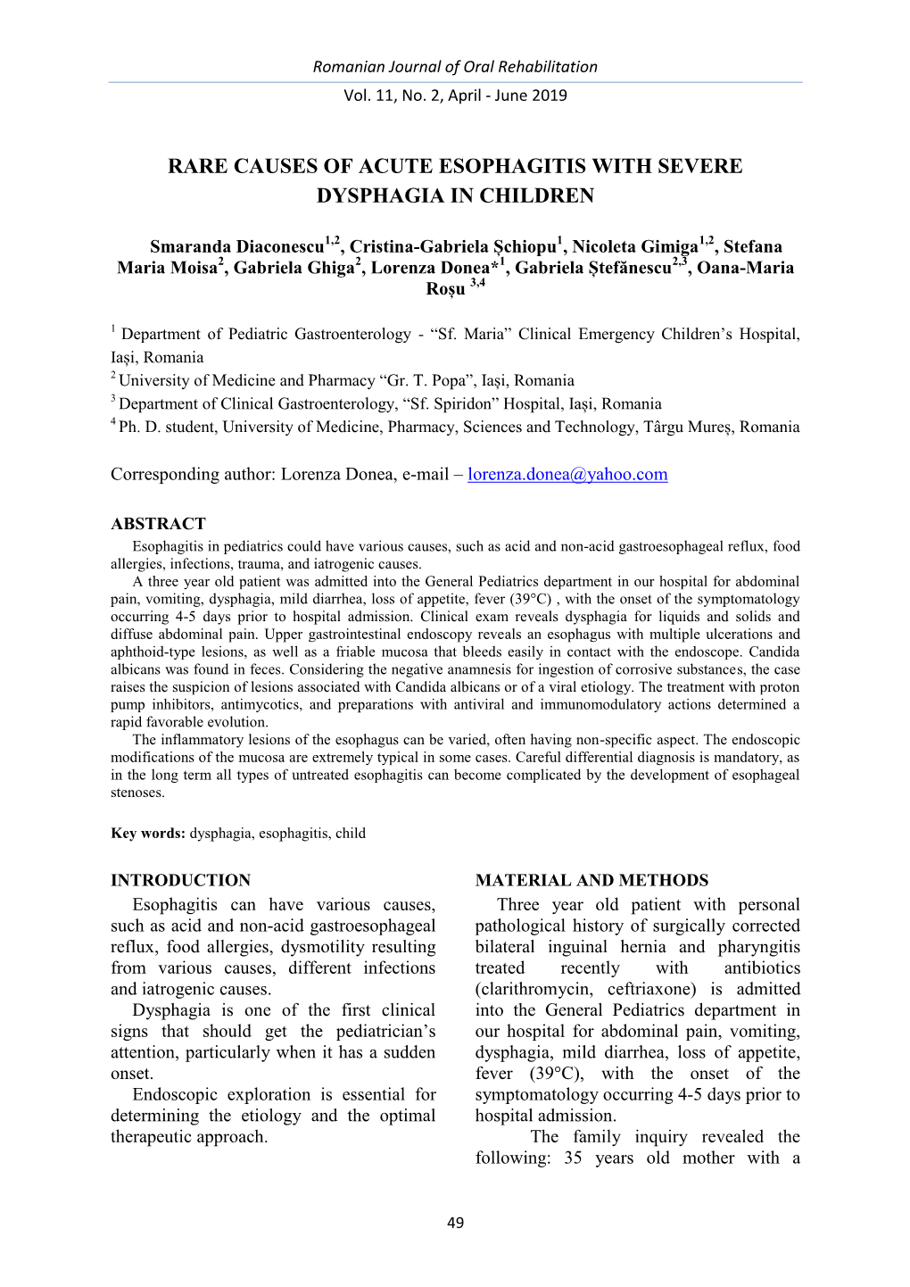 Rare Causes of Acute Esophagitis with Severe Dysphagia in Children