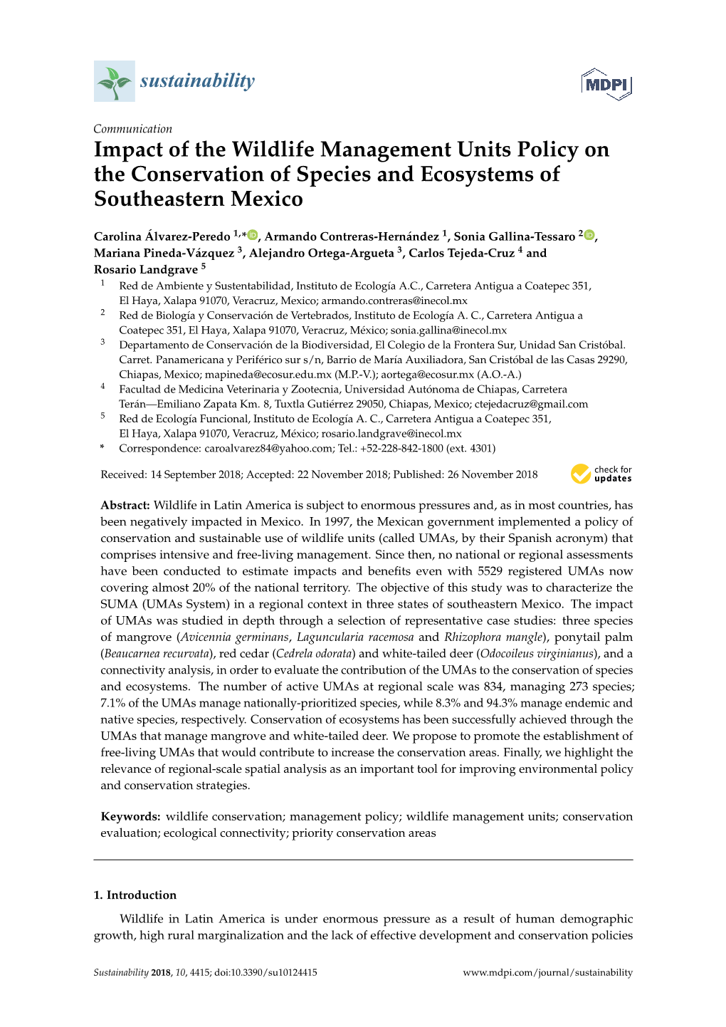 Impact of the Wildlife Management Units Policy on the Conservation of Species and Ecosystems of Southeastern Mexico