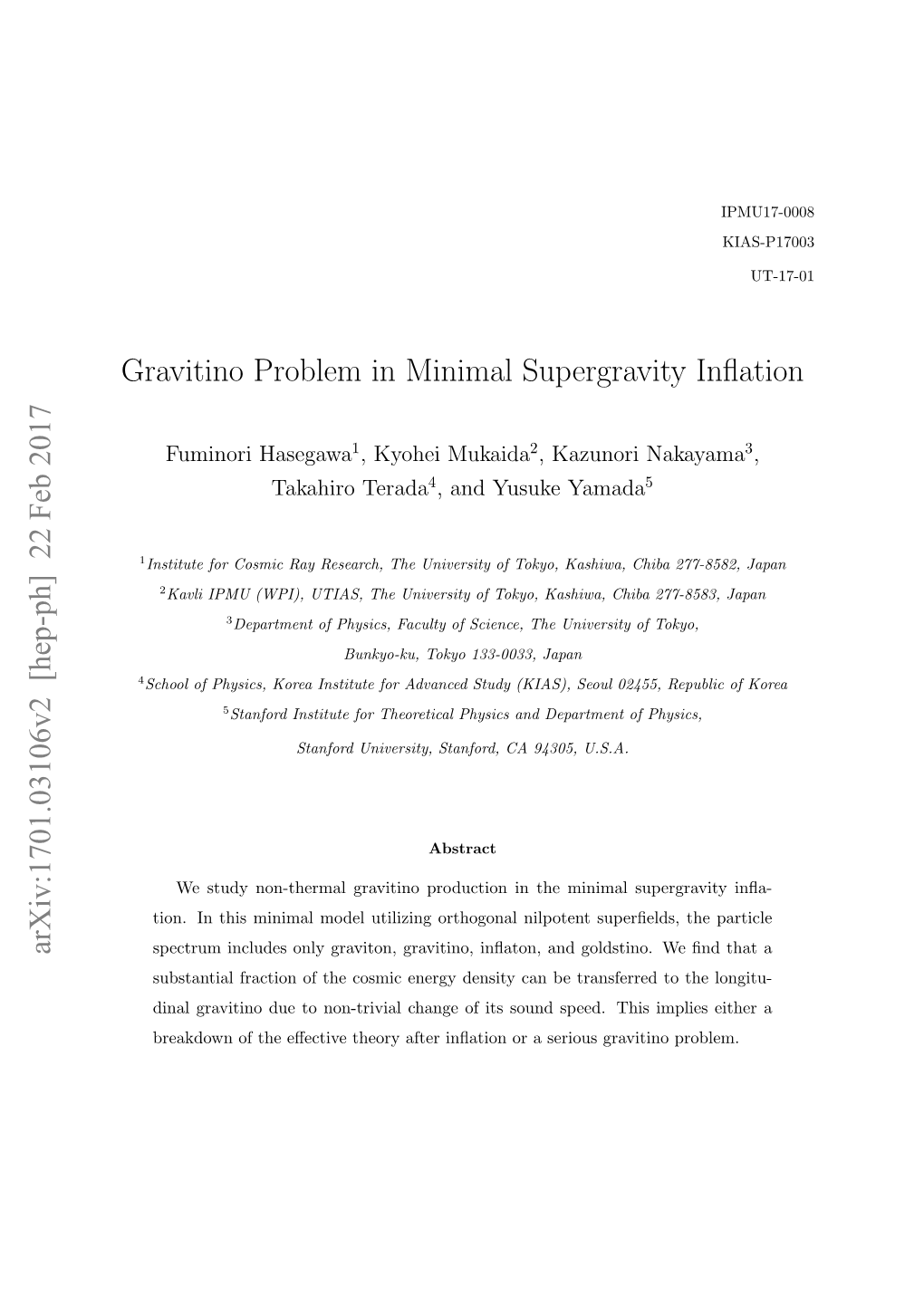 Gravitino Problem in Minimal Supergravity Inflation Arxiv