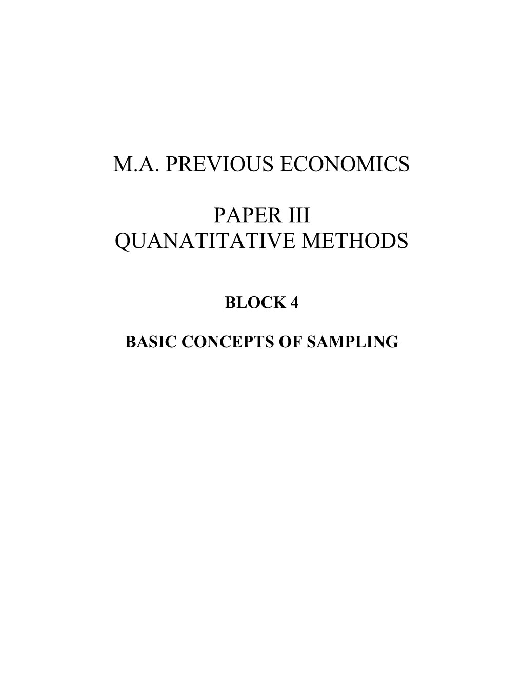 M.A. Previous Economics