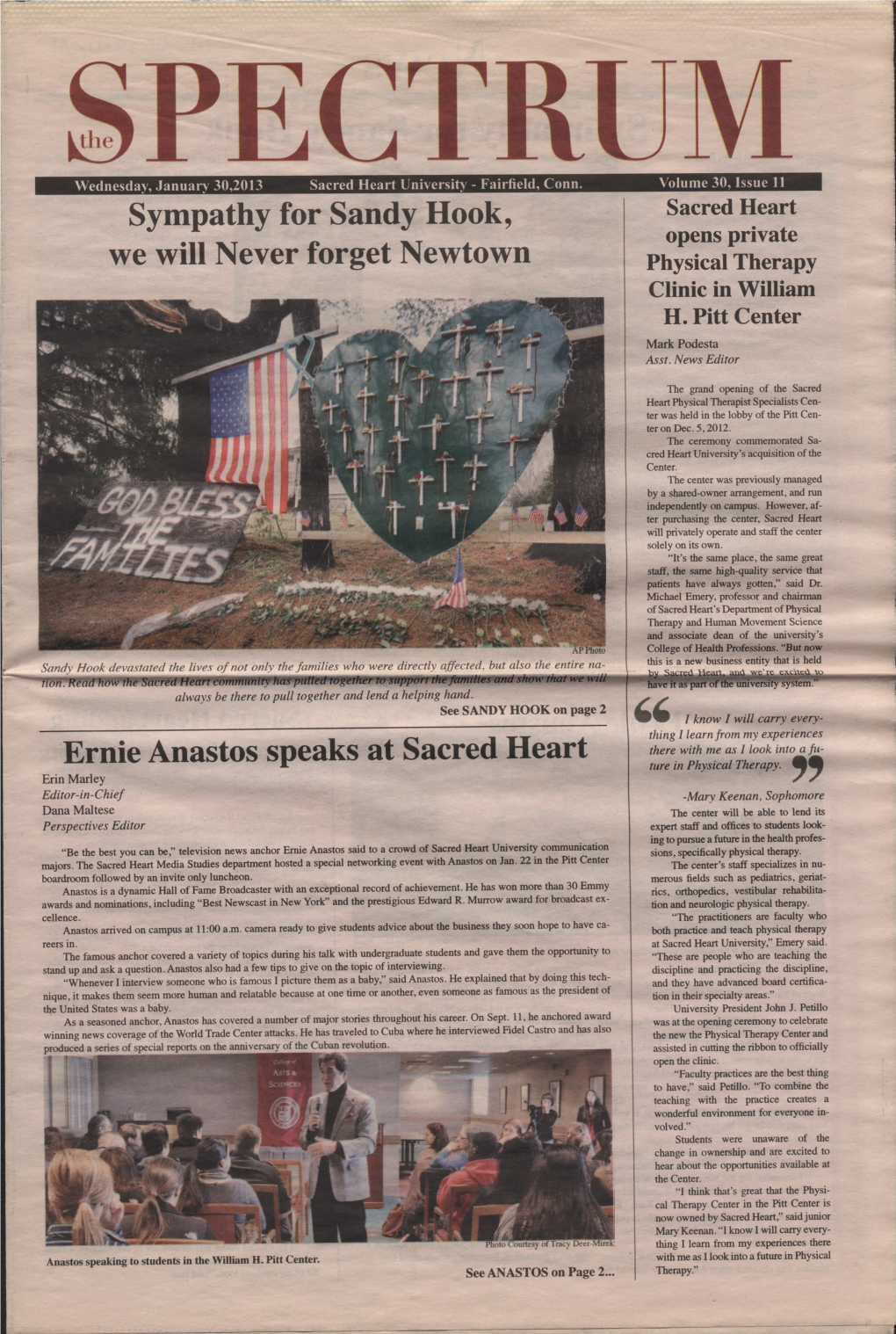 Sympathy for Sandy Hook, Sacred Heart Opens Private We Will Never Forget Newtown Physical Therapy Clinic in William H