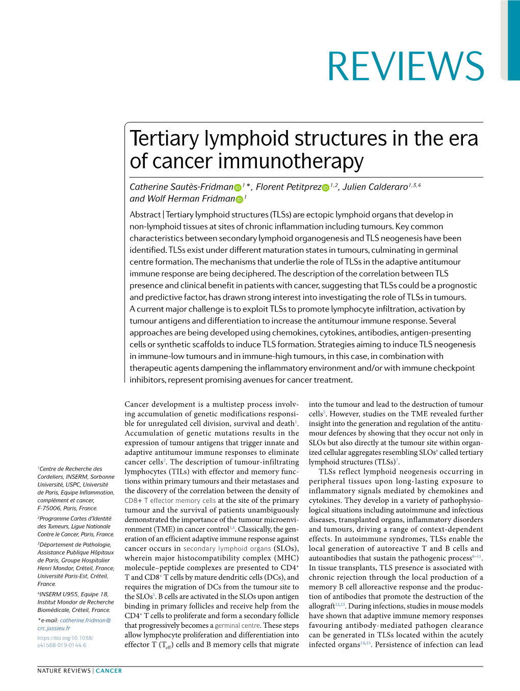 Tertiary Lymphoid Structures in the Era of Cancer Immunotherapy