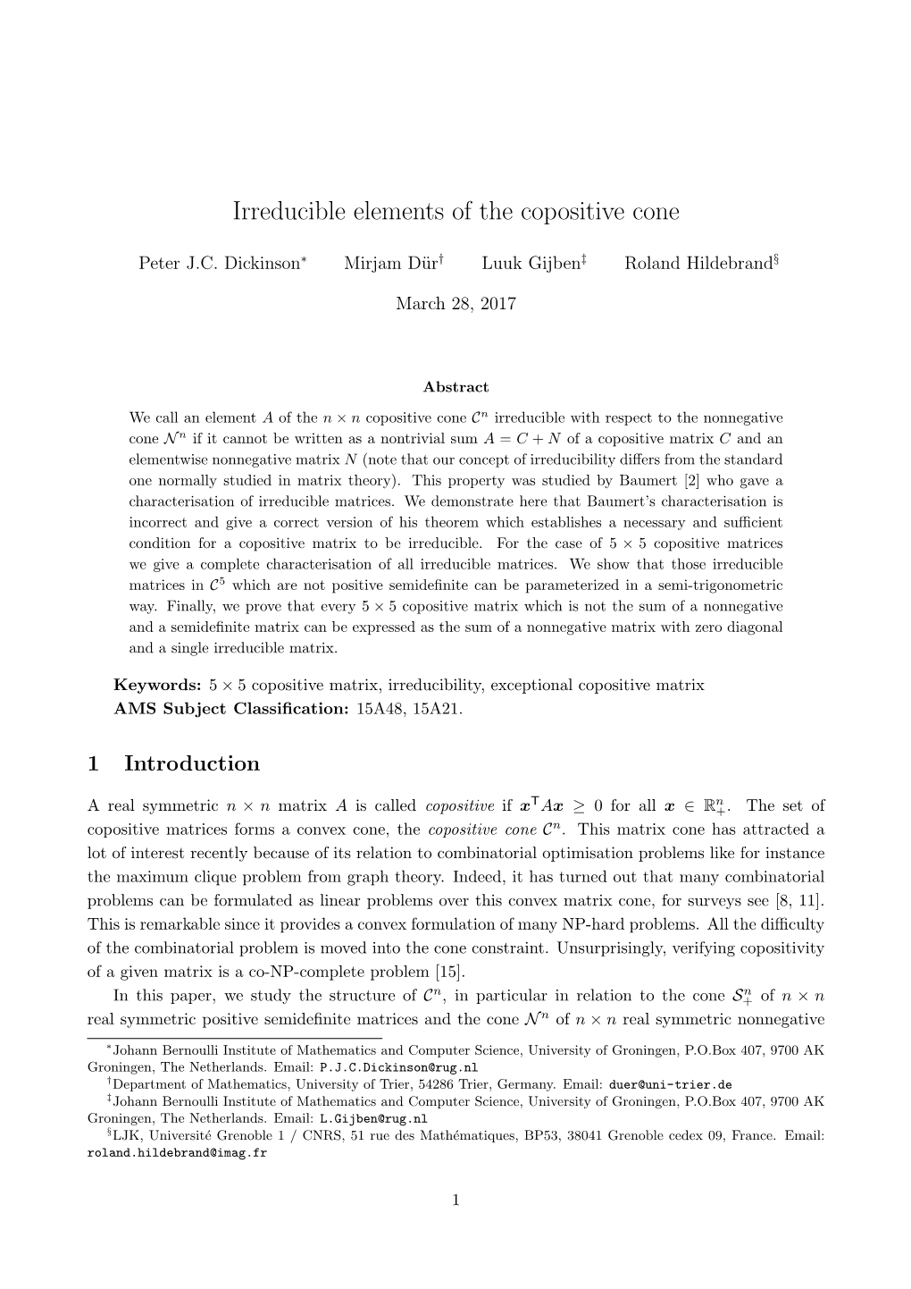 Irreducible Elements of the Copositive Cone