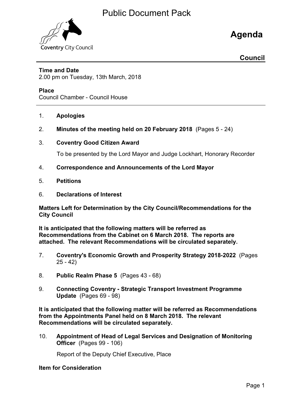 (Public Pack)Agenda Document for Council, 13/03/2018 14:00