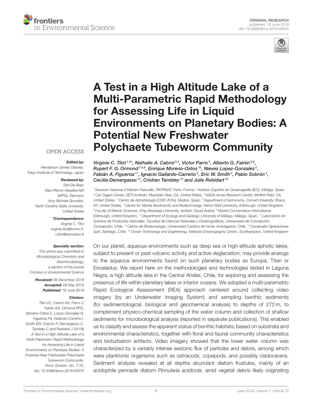 A Test in a High Altitude Lake of a Multi-Parametric Rapid