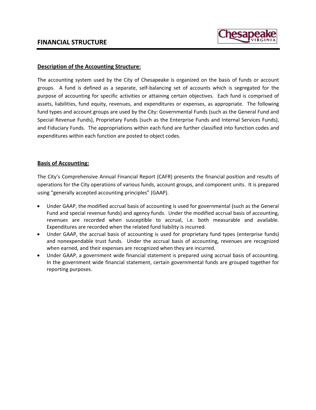 Financial Structure, Basis of Accounting & Budgeting