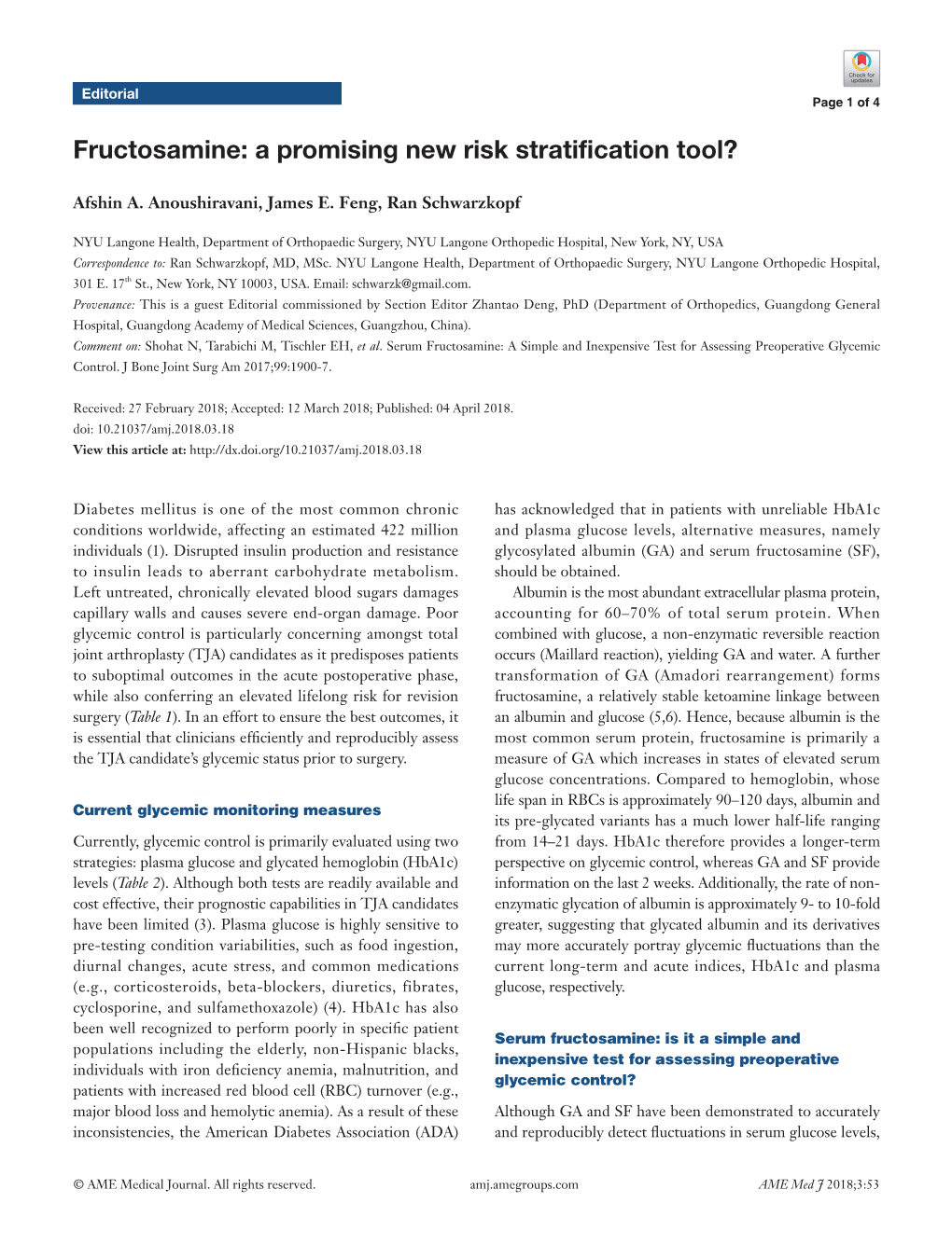 Fructosamine: a Promising New Risk Stratification Tool?