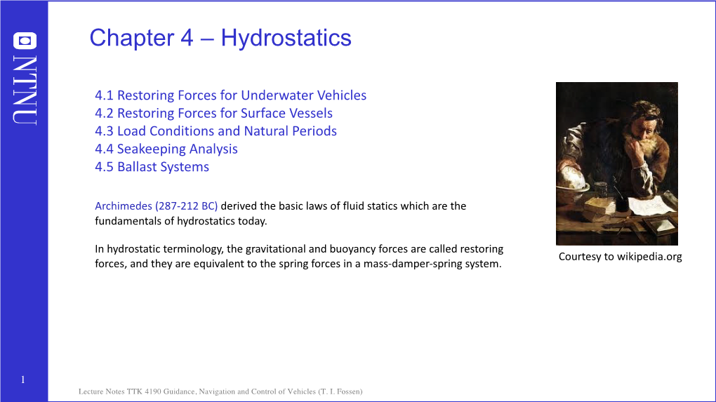 Chapter 4 – Hydrostatics