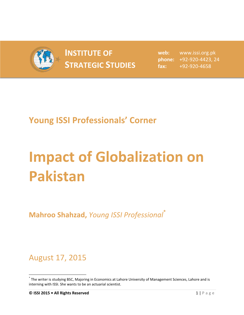 Impact of Globalization on Pakistan