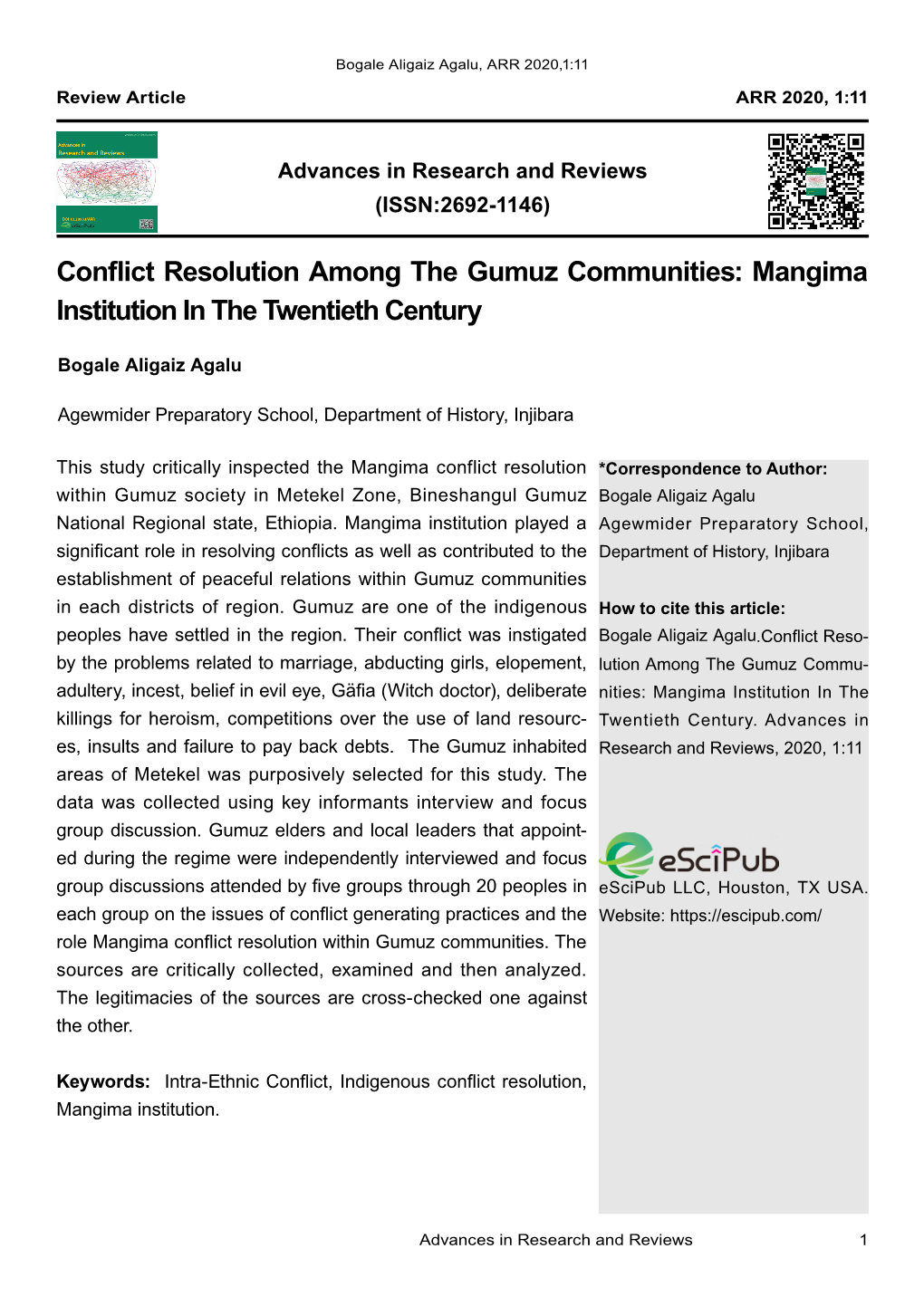 Conflict Resolution Among the Gumuz Communities: Mangima Institution in the Twentieth Century