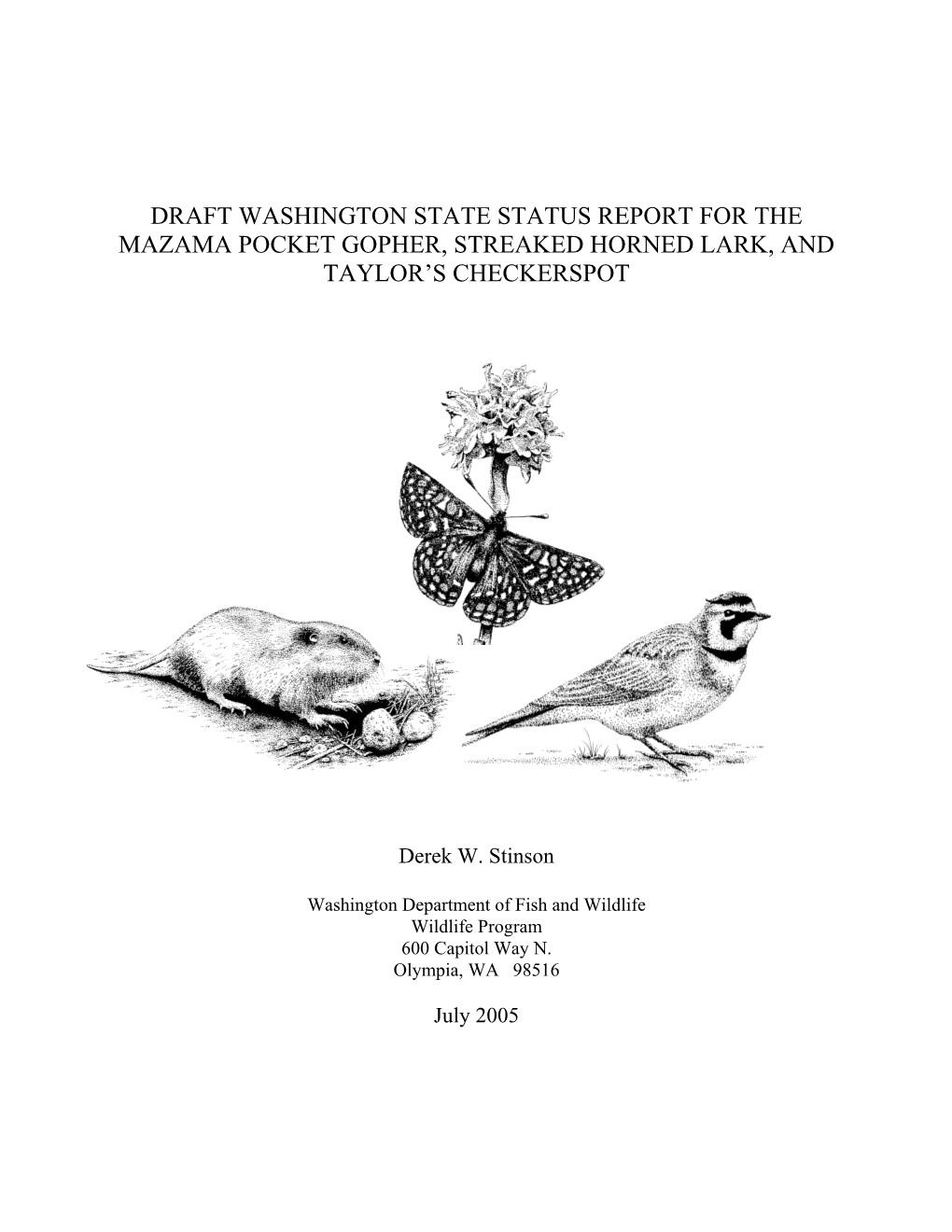 Draft Status Report South Puget Sound Prairie Species: Mazama