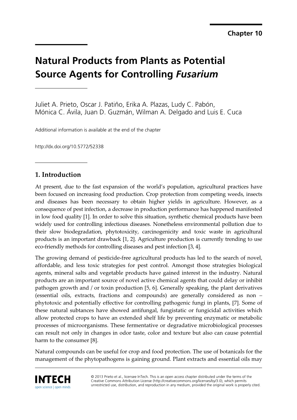 Natural Products from Plants As Potential Source Agents for Controlling Fusarium
