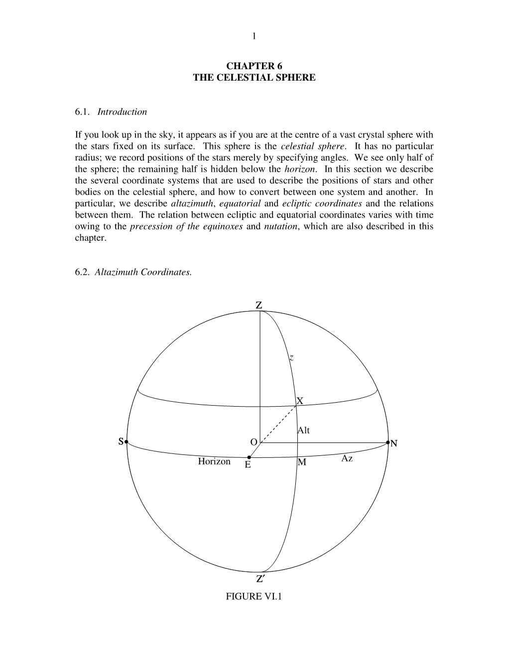 1 CHAPTER 6 the CELESTIAL SPHERE 6.1. Introduction If You