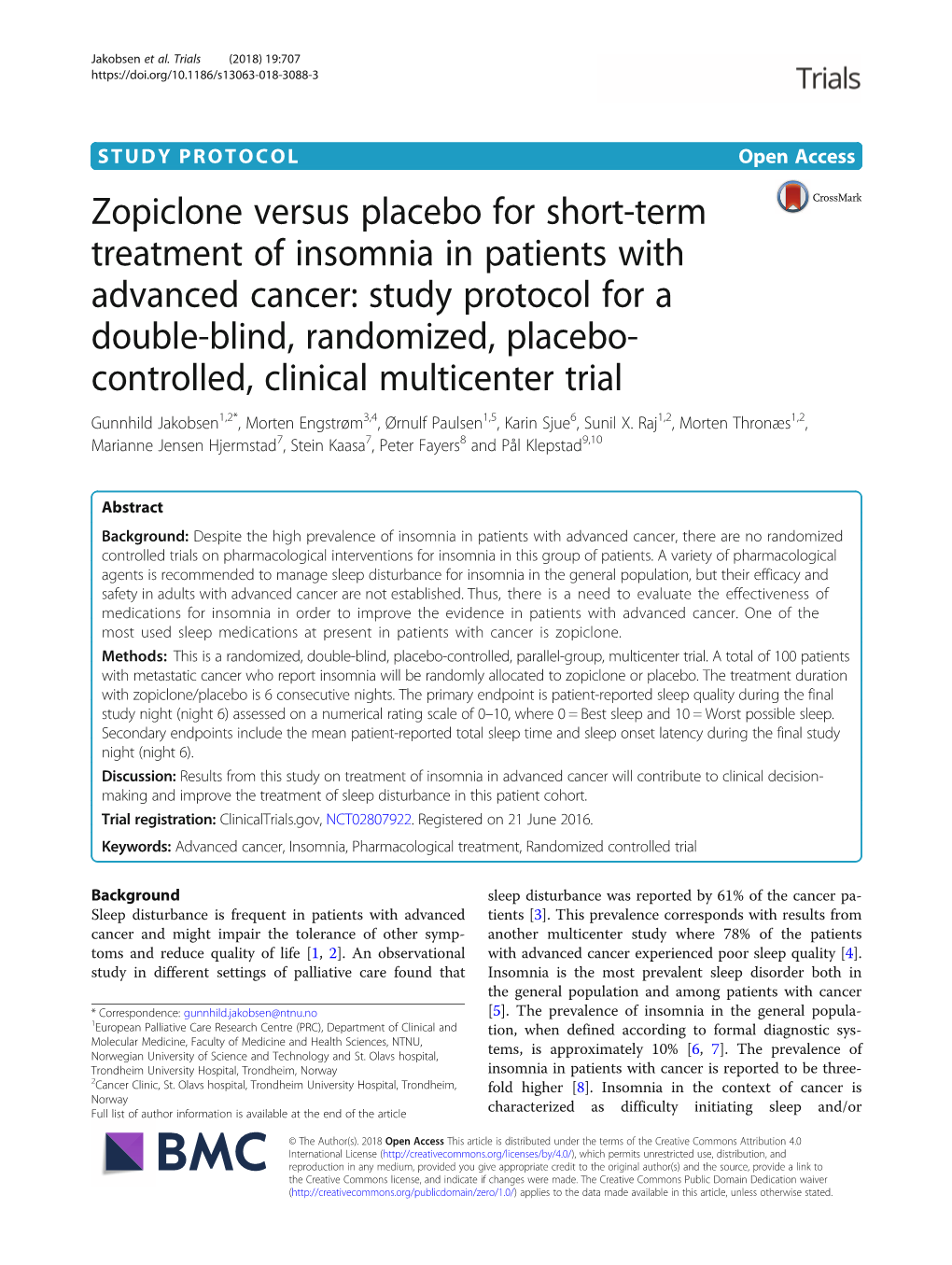 Zopiclone Versus Placebo for Short-Term Treatment of Insomnia In