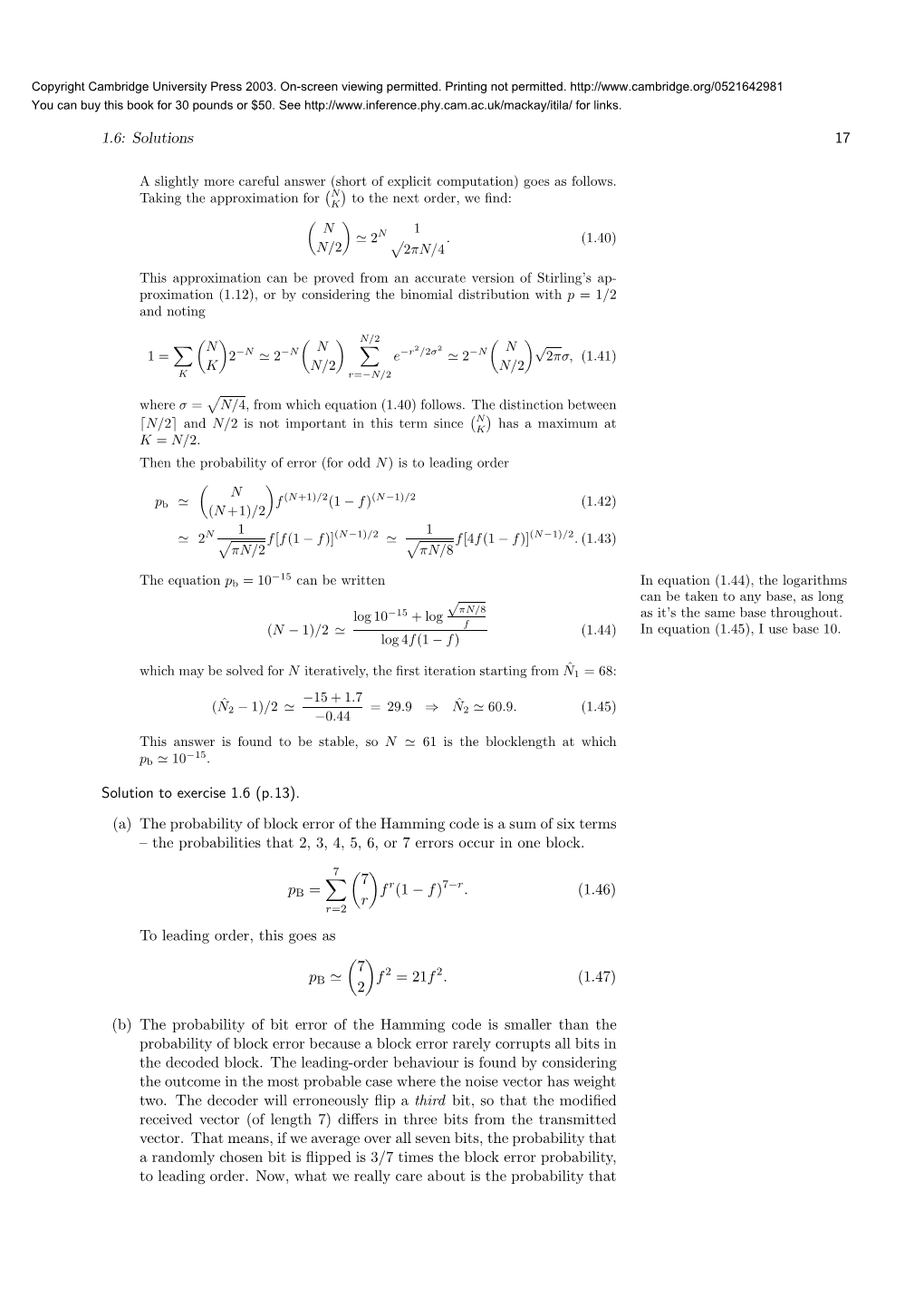 (A) the Probability of Block Error of the Hamming Code Is a Sum of Six Terms – the Probabilities That 2, 3, 4, 5, 6, Or 7 Errors Occur in One Block