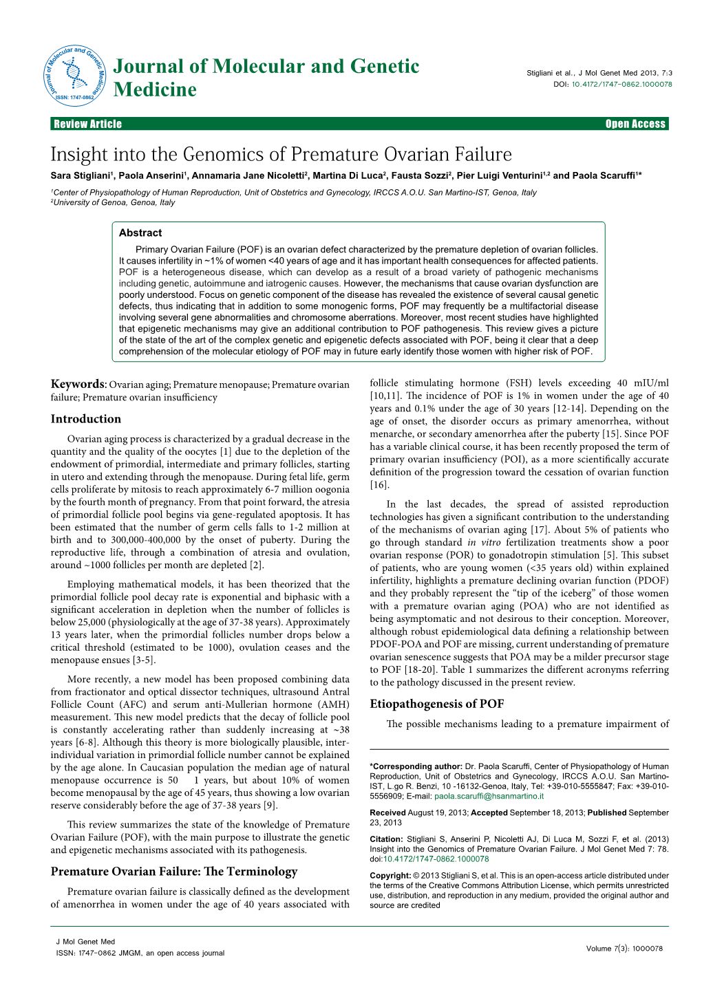 Insight Into the Genomics of Premature Ovarian Failure