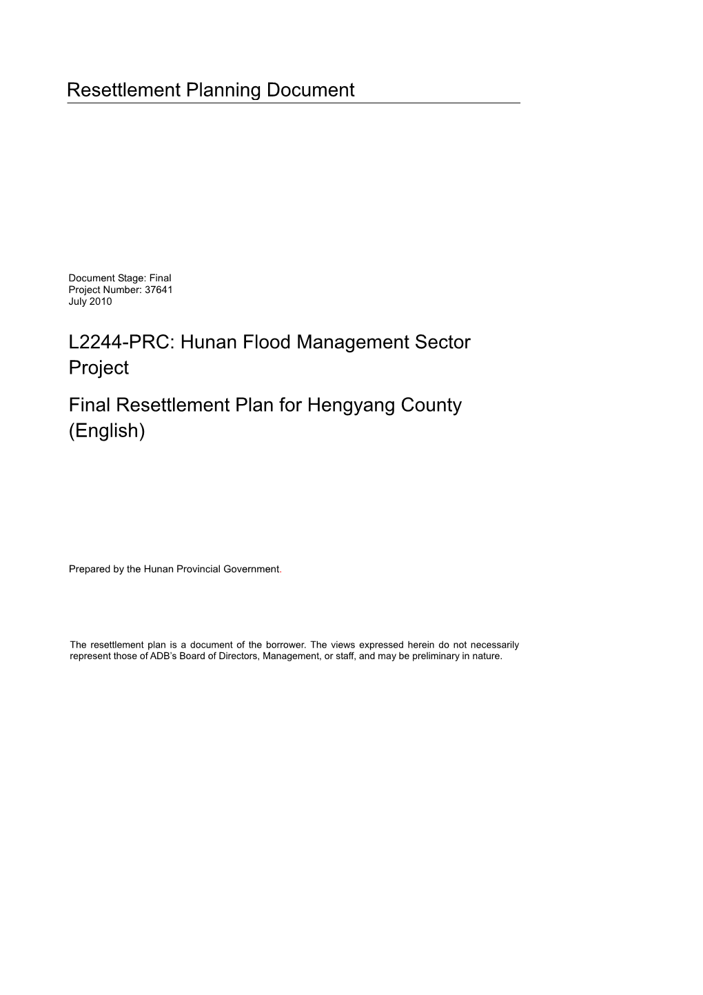 Hunan Flood Management Sector Project