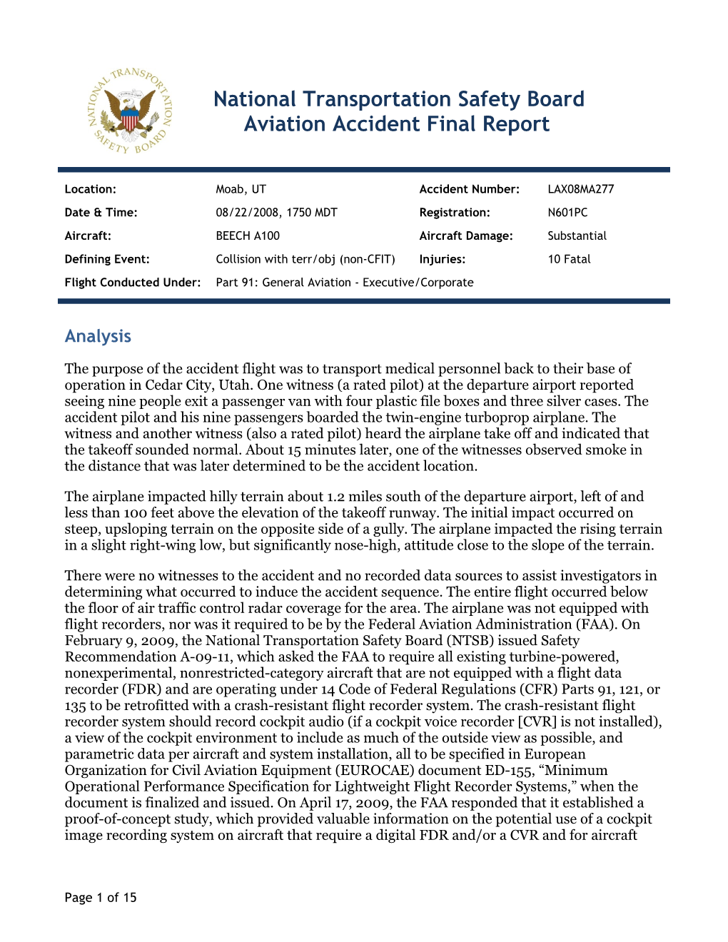 National Transportation Safety Board Aviation Accident Final Report