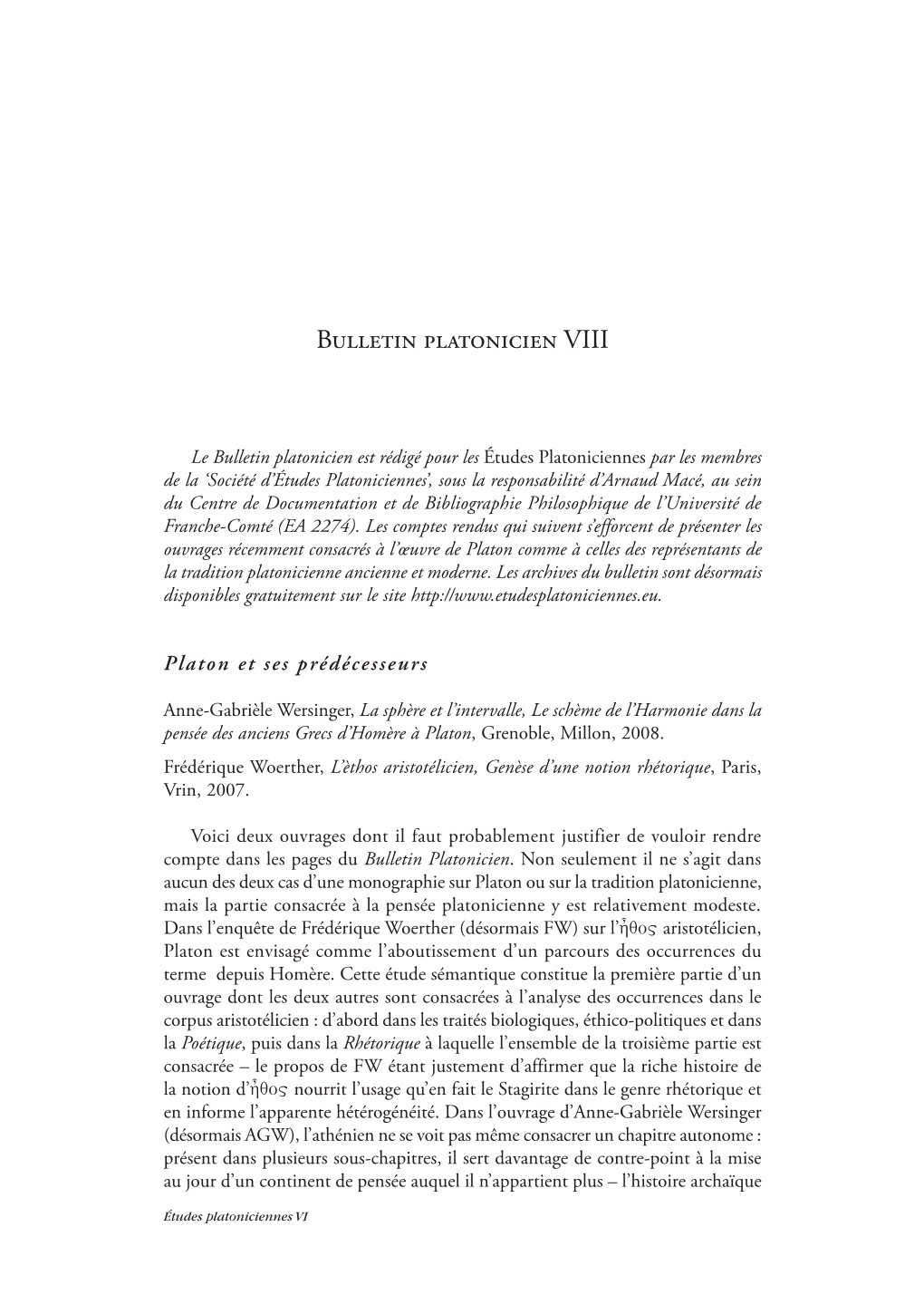 Bulletin Platonicien VIII