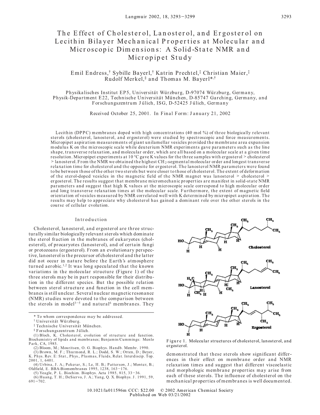 The Effect of Cholesterol, Lanosterol, and Ergosterol on Lecithin Bilayer