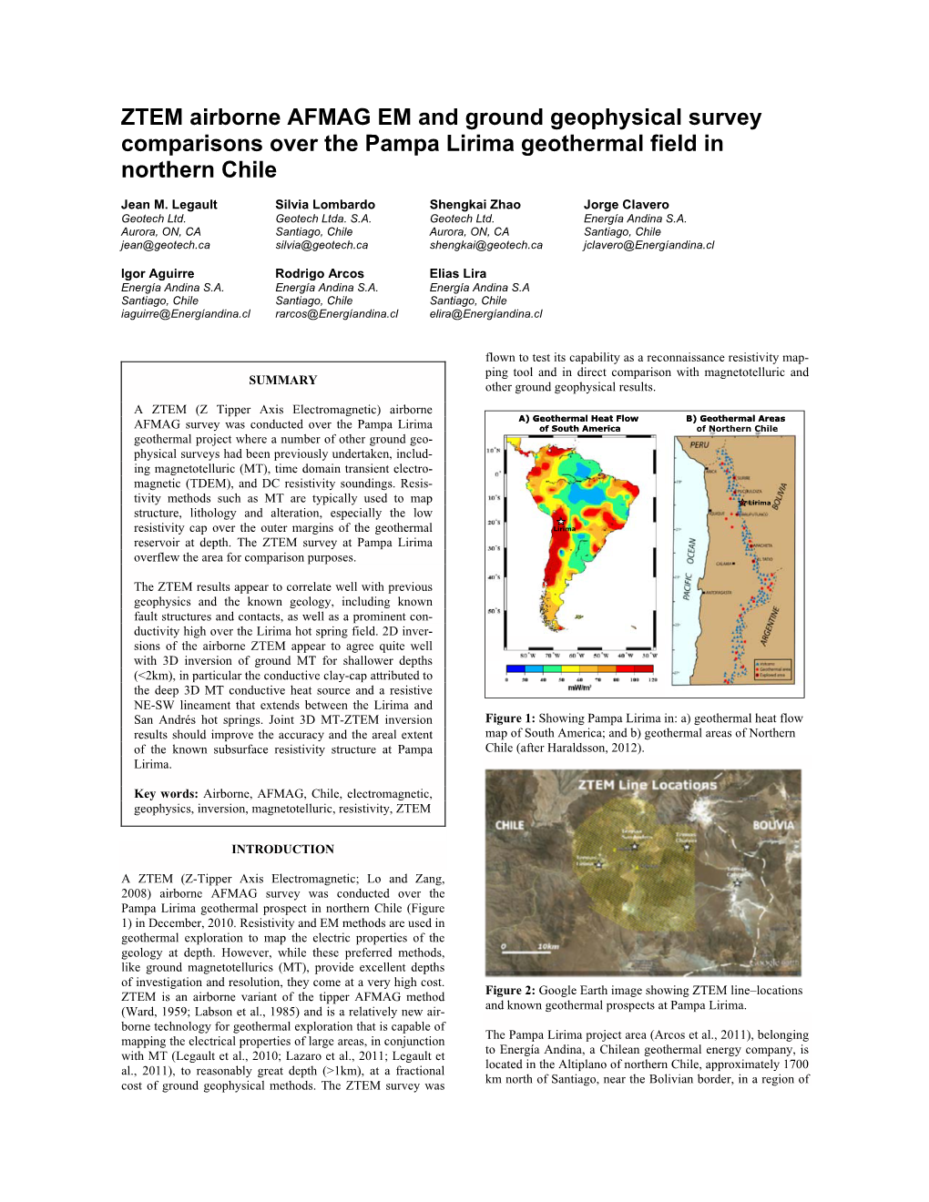 ZTEM Airborne AFMAG EM and Ground Geophysical Survey Comparisons Over the Pampa Lirima Geothermal Field in Northern Chile