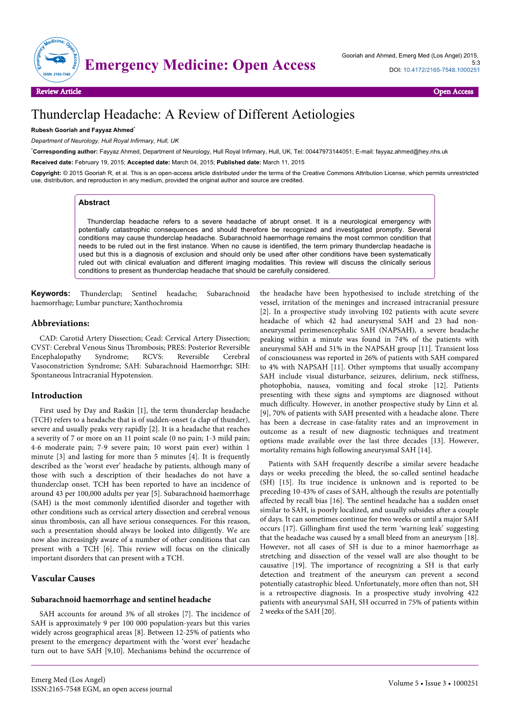 Thunderclap Headache