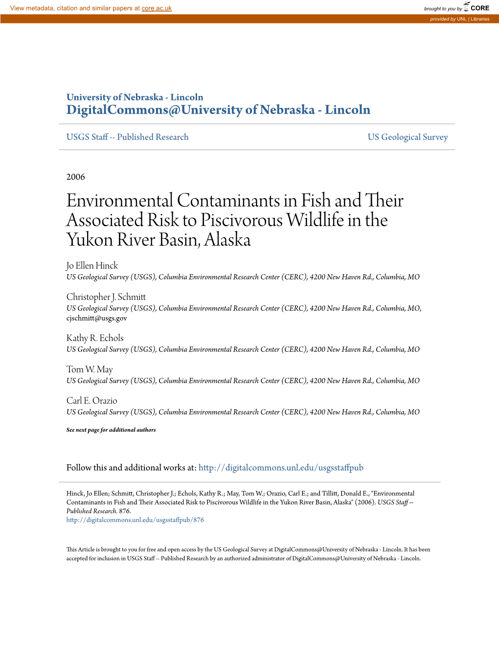 Environmental Contaminants in Fish and Their Associated Risk To