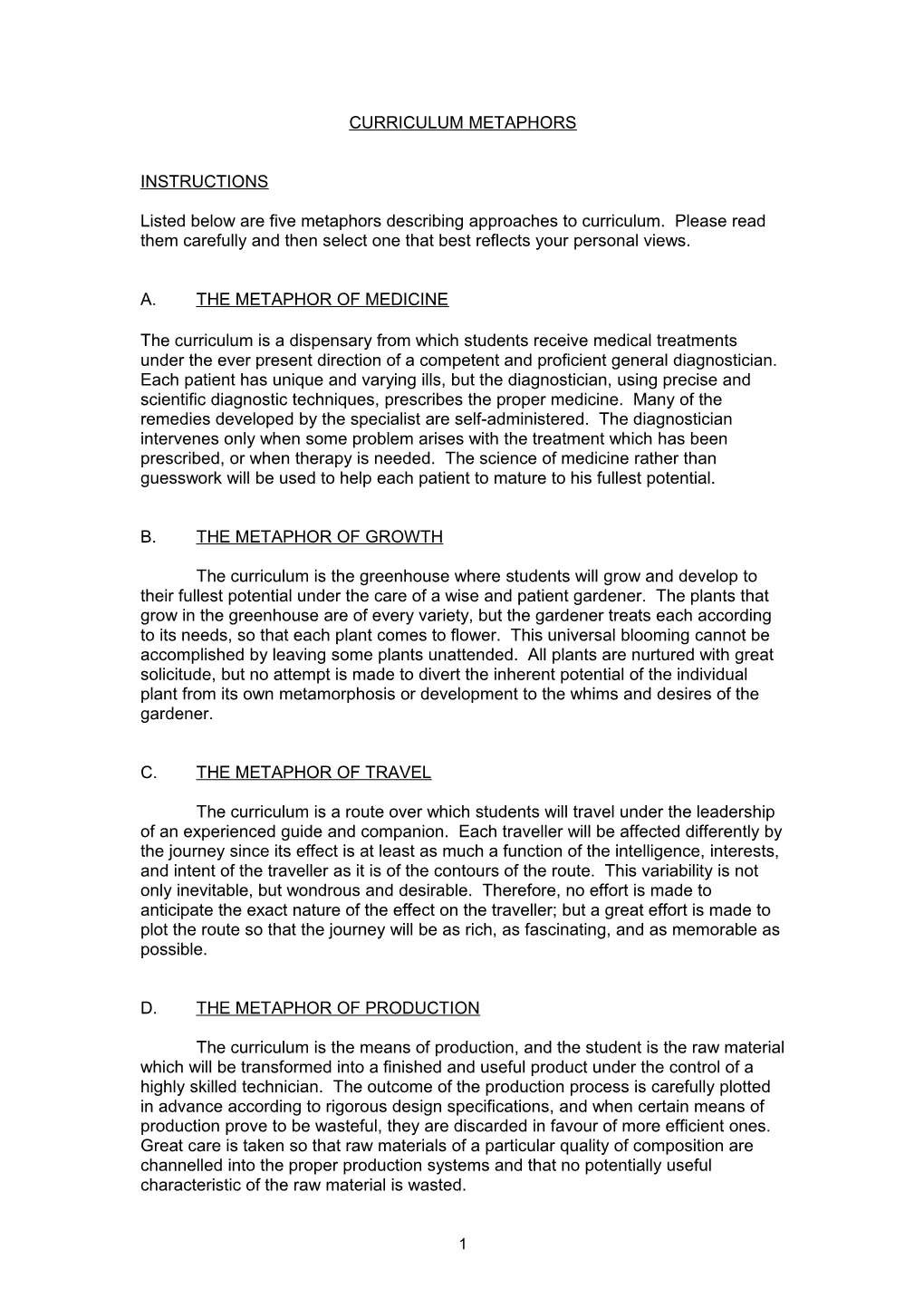 Curriculum Metaphors