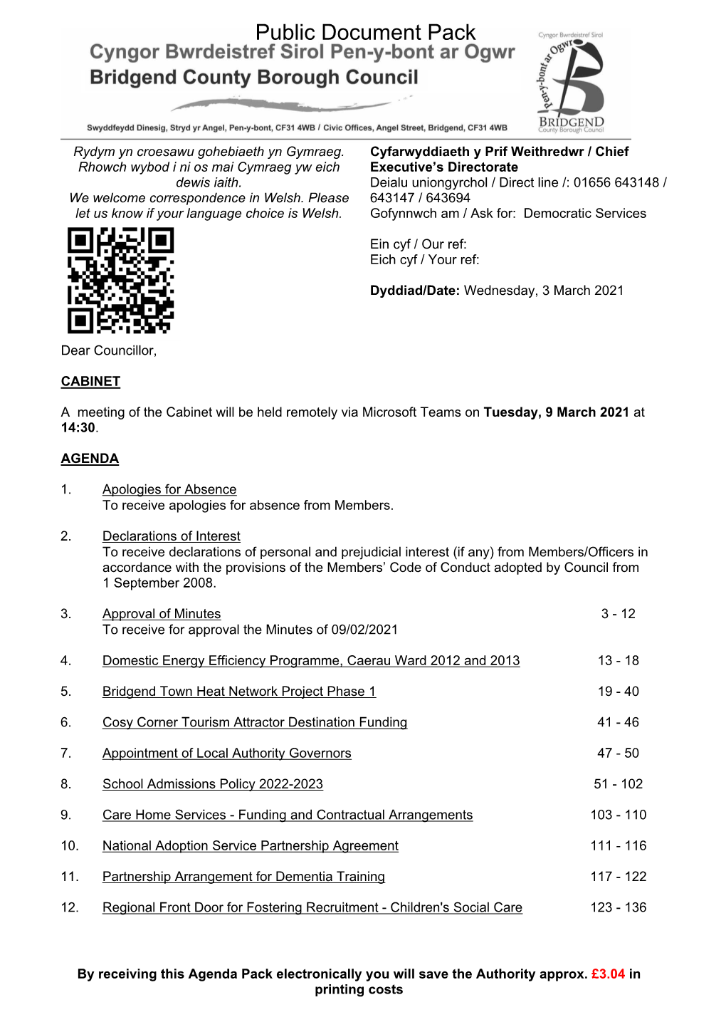 (Public Pack)Agenda Document for Cabinet, 09/03/2021 14:30