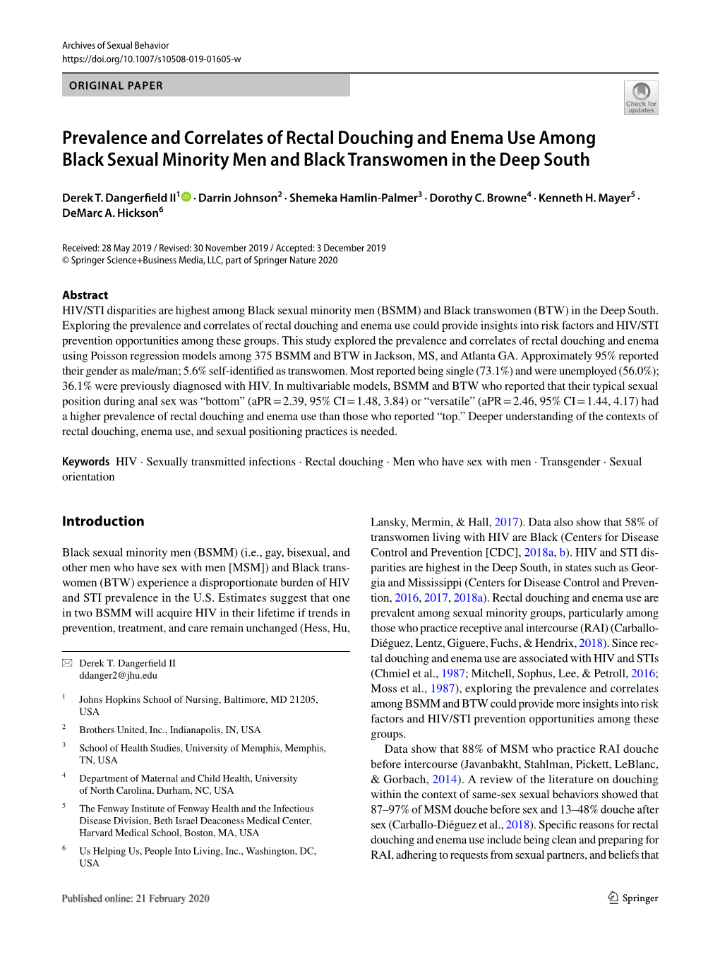 Prevalence and Correlates of Rectal Douching and Enema Use Among Black Sexual Minority Men and Black Transwomen in the Deep South