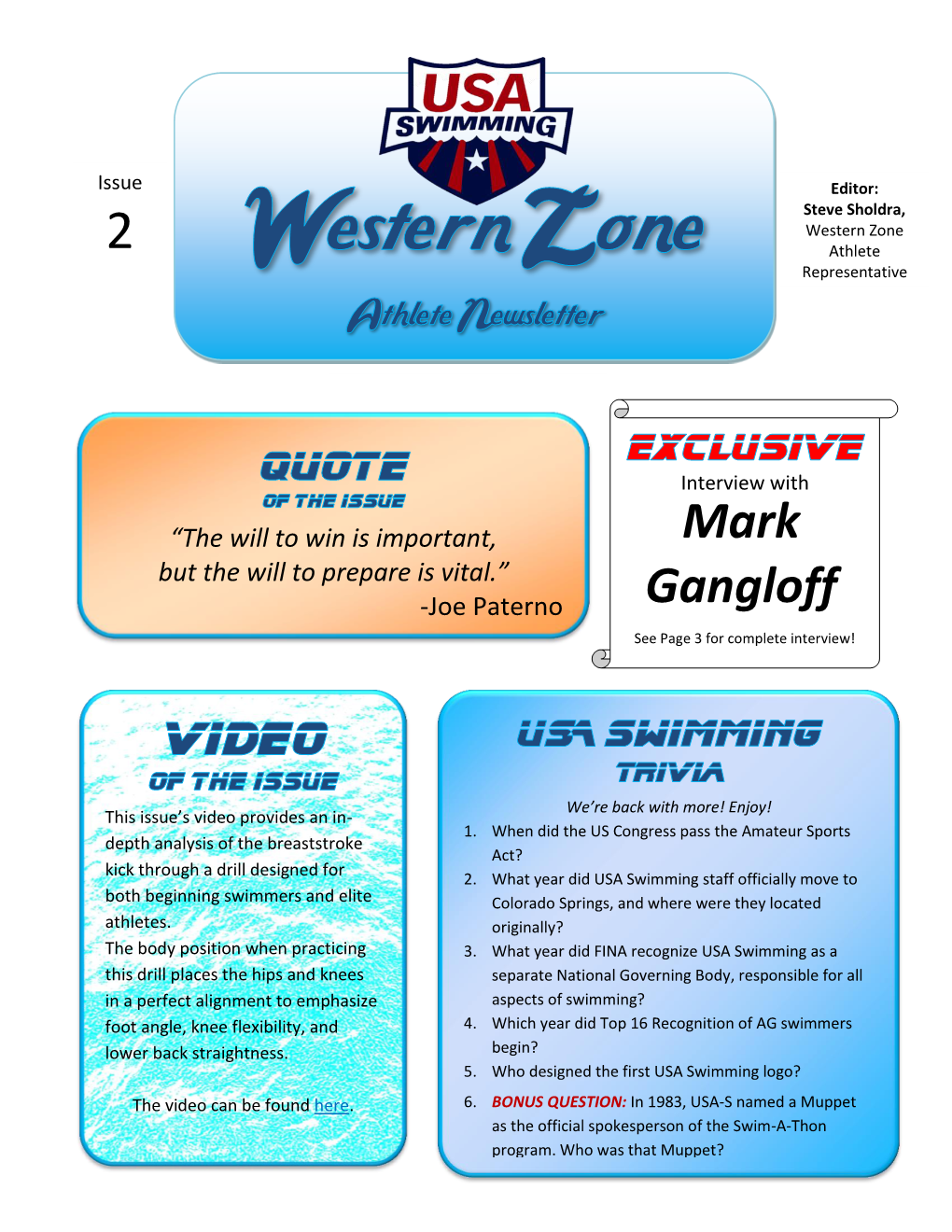 Western Zone Athlete Newsletter