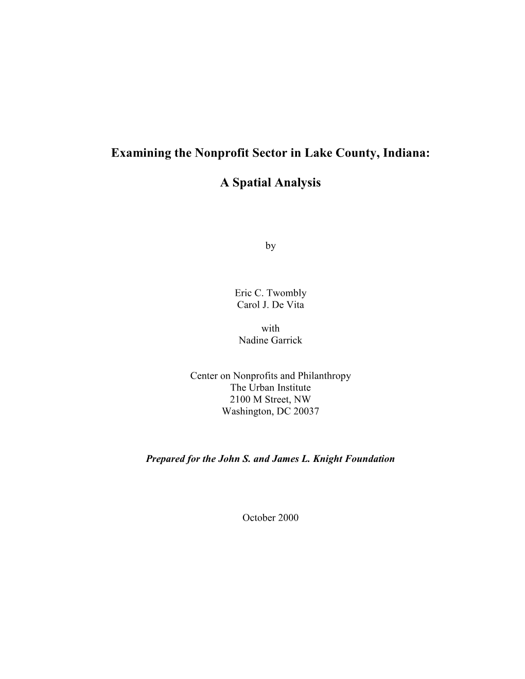 Examining the Nonprofit Sector in Lake County, Indiana: a Spatial Analysis