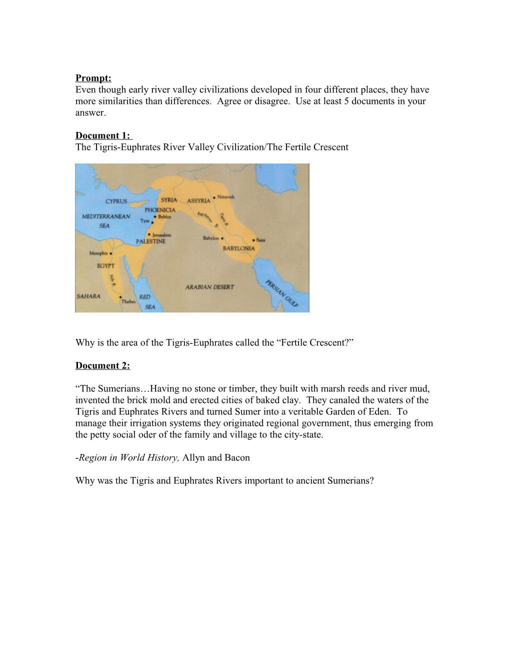 The Tigris-Euphrates River Valley Civilization/The Fertile Crescent