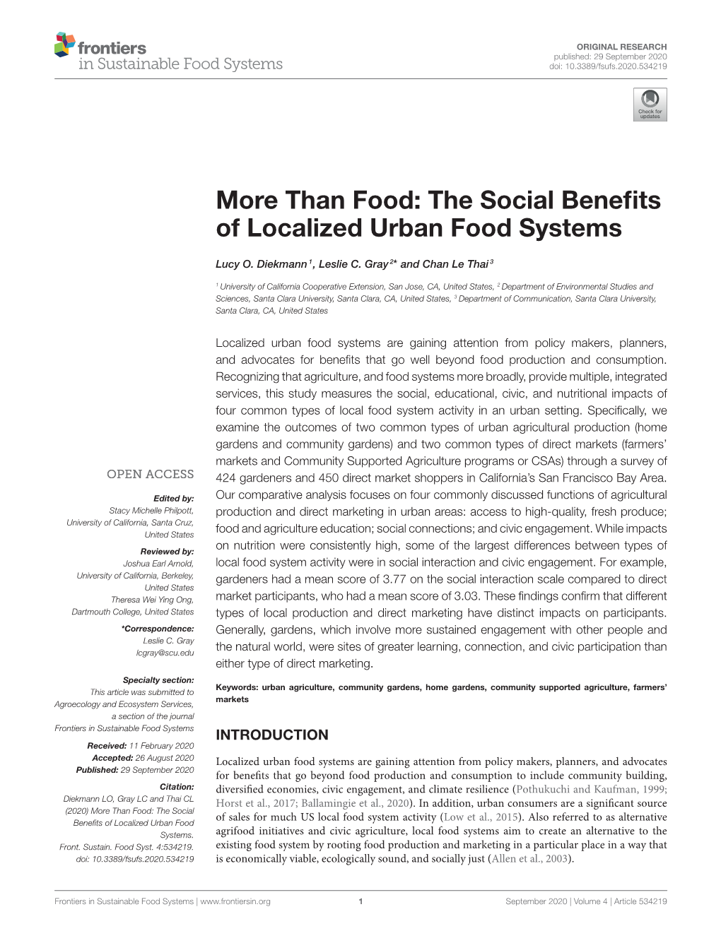 The Social Benefits of Localized Urban Food Systems