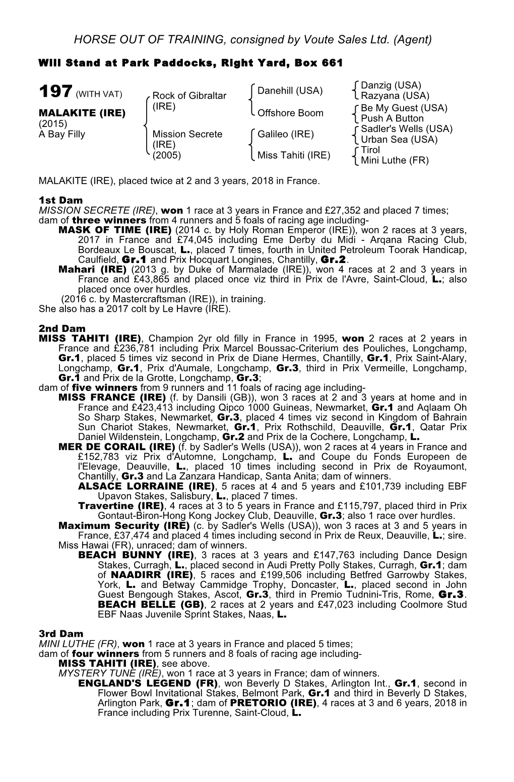 HORSE out of TRAINING, Consigned by Voute Sales Ltd