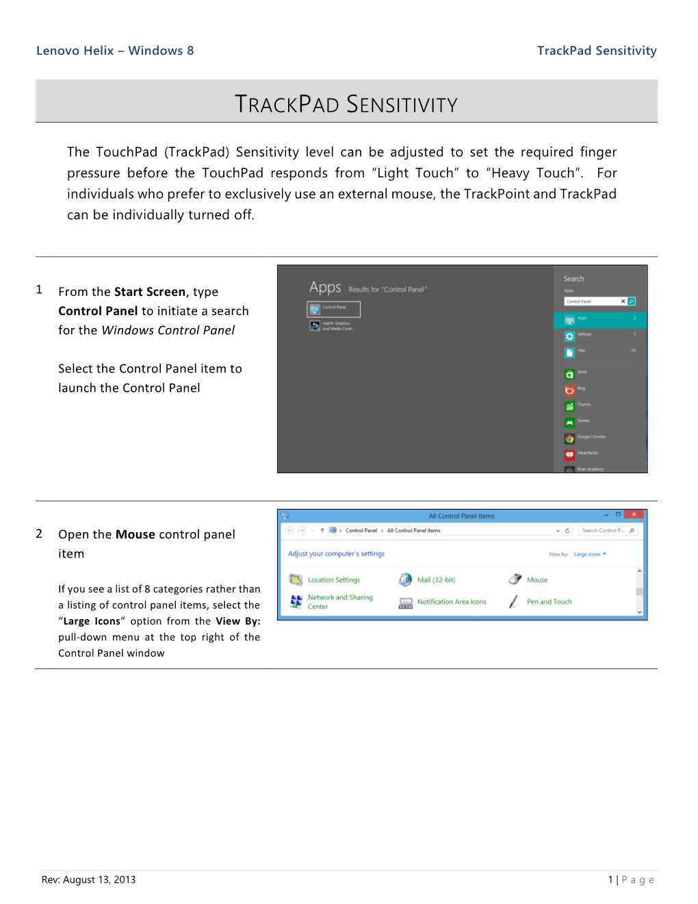 Lenovo Helix – Windows 8 Trackpad Sensitivity