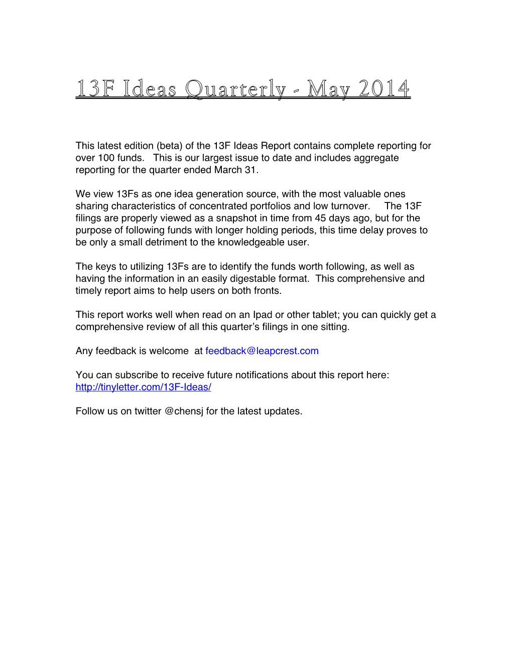 13F Ideas Quarterly - May 2014