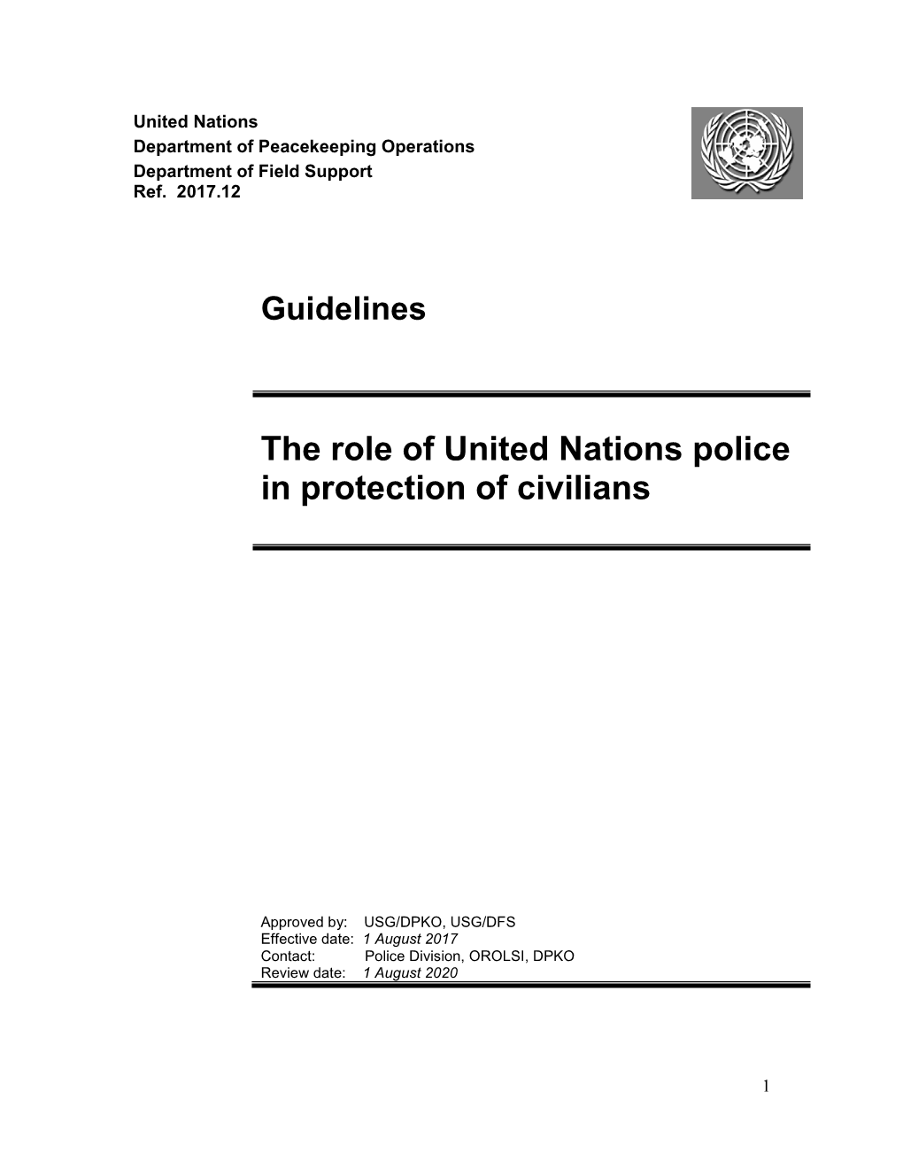 GUIDELINES on the Role of United Nations Police in Protection of Civilians