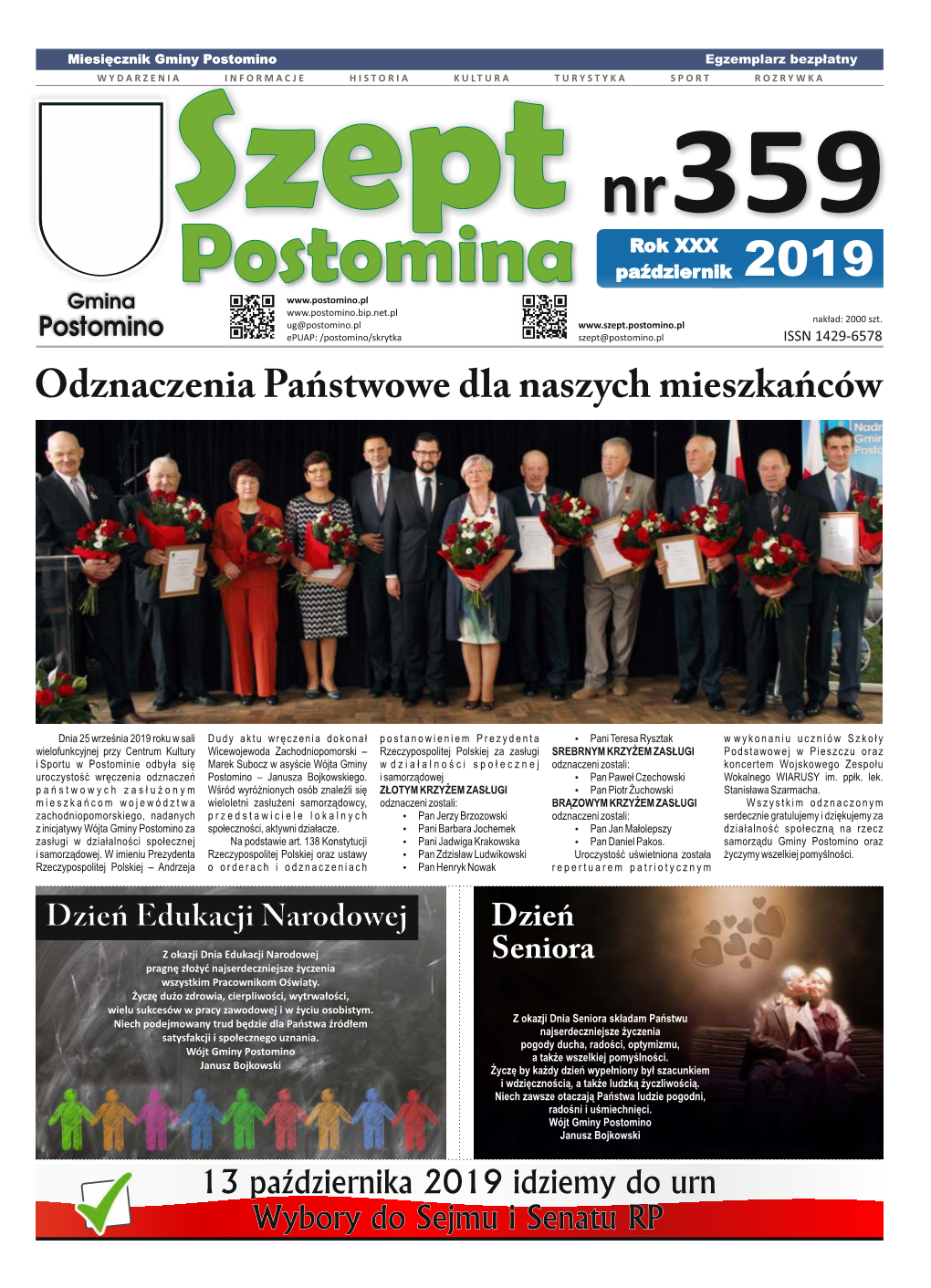 Nr359 Rok XXX 2019 Postomina Październik Gmina Nakład: 2000 Szt