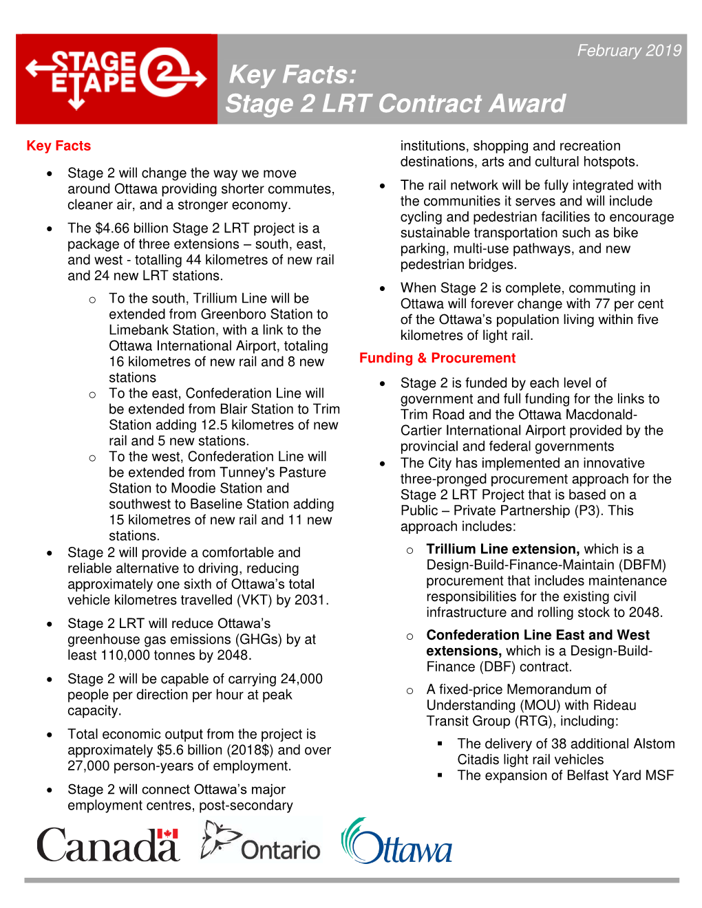 Key Facts: Stage 2 LRT Contract Award