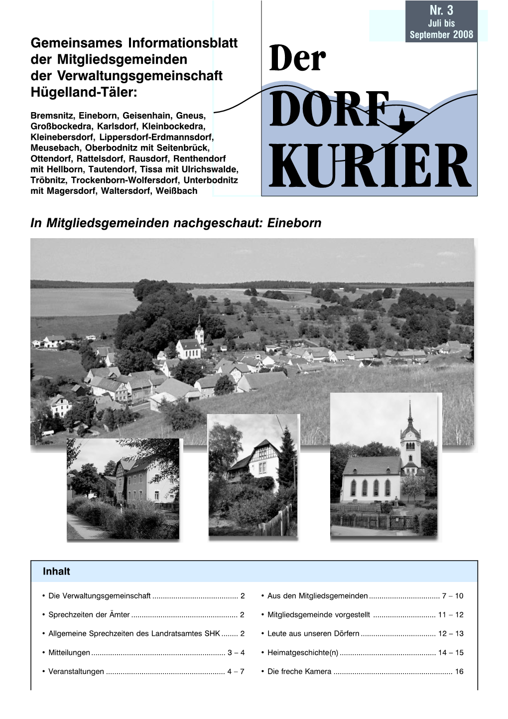 Gemeinsames Informationsblatt Der Mitgliedsgemeinden Der Verwaltungsgemeinschaft Hügelland-Täler