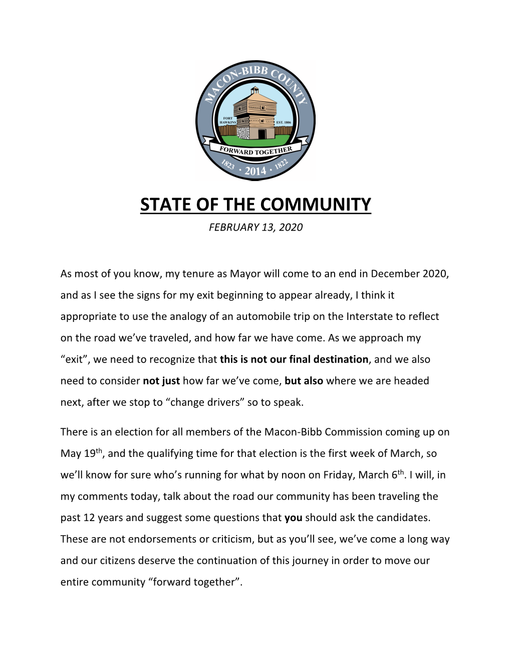 State of the Community February 13, 2020