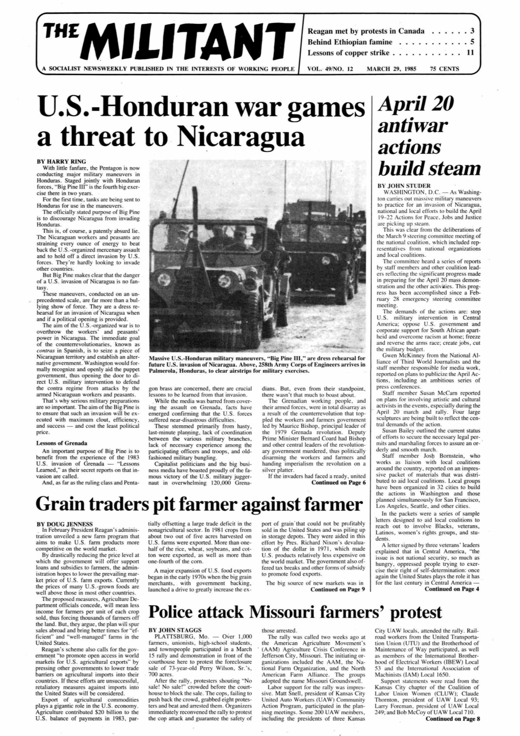 U.S.-Honduran War Games a Threat To. Nicaragua