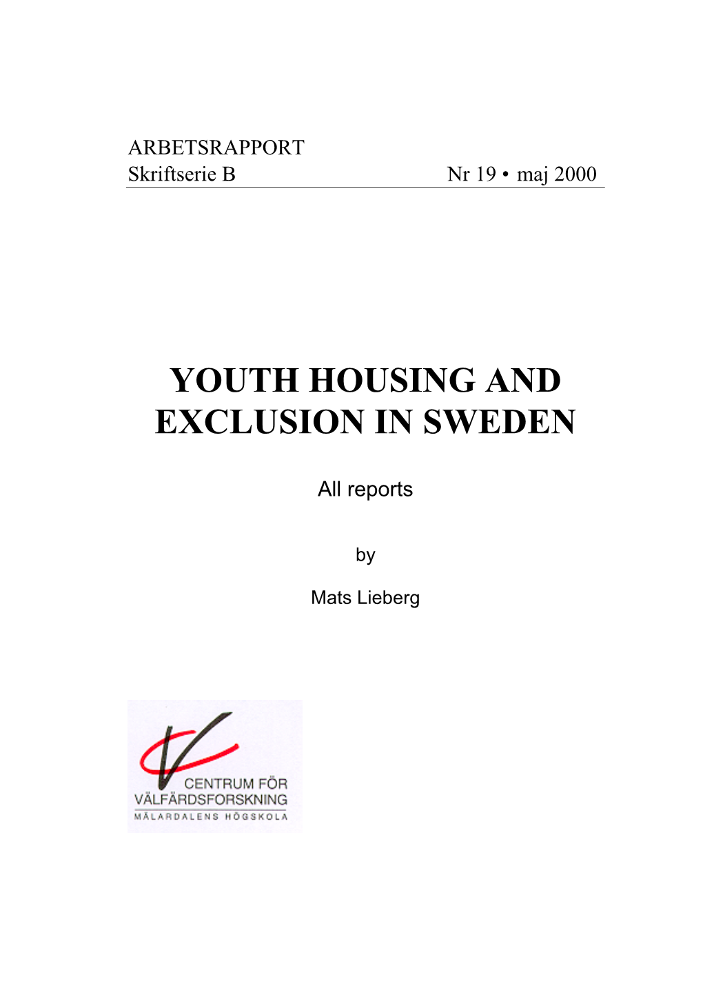 Youth Housing and Exclusion in Sweden